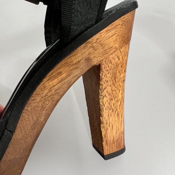 ZARA Size 40 US Size 9 High Wood Heel Platform Mary Jane Black Leather Shoes - Picture 8 of 11